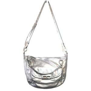 COACH #B1220 Kristen Metallic Silver Leather Double-Zip Satchel Shoulder Bag